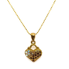 Heart Pendant Necklace Warm Yellow Tone Plated with White Rhinestone – Chic Romantic Jewelry