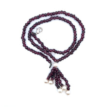 Natural Garnet Rondelle Facet Cut with Smooth Pearl Gemstone Necklace