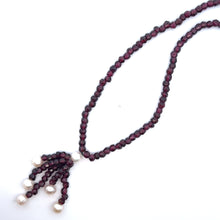 Natural Garnet Rondelle Facet Cut with Smooth Pearl Gemstone Necklace