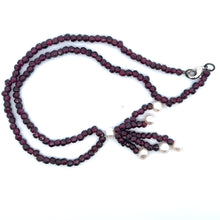 Natural Garnet Rondelle Facet Cut with Smooth Pearl Gemstone Necklace