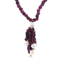 Natural Garnet Rondelle Facet Cut with Smooth Pearl Gemstone Necklace