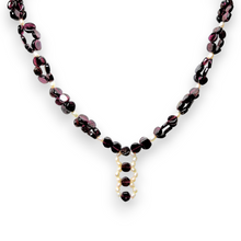 Natural Garnet Button with Rice Pearl Birthstone Necklace