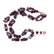 Natural Garnet Button with Rice Pearl Birthstone Necklace