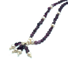 Natural Garnet Button 6mm & Pearl Button 7x6mm Gemstone Necklace