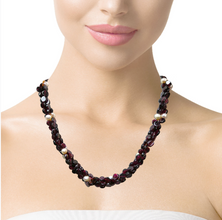 Natural Garnet Button & Pearl Twisted Gemstone Necklace