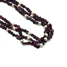 Natural Garnet Button & Pearl Twisted Gemstone Necklace