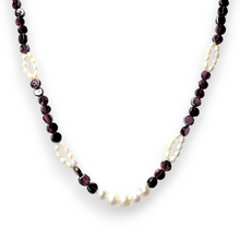 Natural Garnet 6mm Button & Pearl Plain Gemstone Necklace