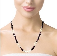 Natural Garnet 6mm Button & Pearl Plain Gemstone Necklace