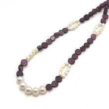 Natural Garnet 6mm Button & Pearl Plain Gemstone Necklace
