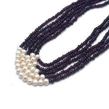 Natural Garnet Rondelle Facet Beads & Pearl Multi Layered Gemstone Necklace