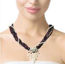 Natural Garnet Rondelle Facet Beads 4mm & Pearl Twisted Layered Gemstone Necklace