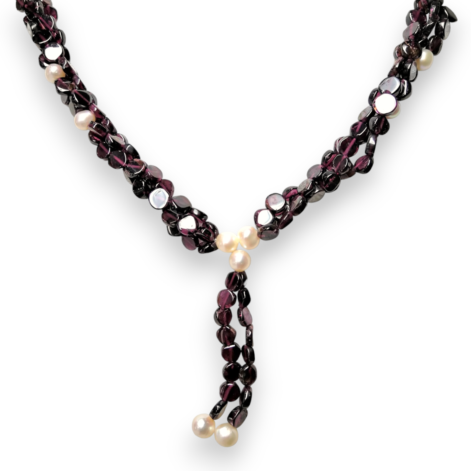 Natural Handmade Necklace 16"-18" Flat Button Garnet Pearls Gems Beads Jewellery