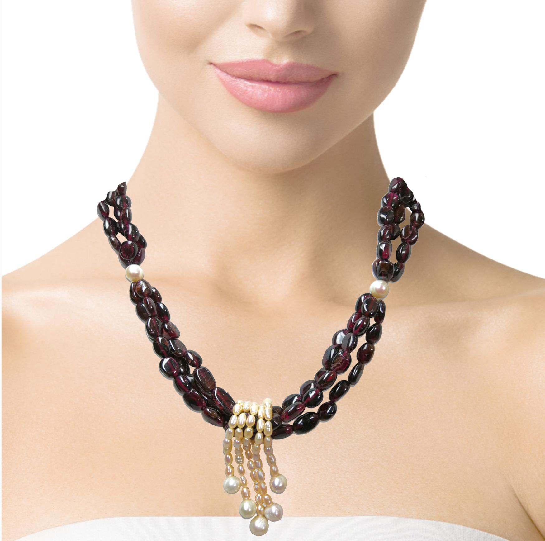 Natural Handmade Necklace 16"-18" Mani Garnet Pearls Gemstone Beads Jewellery