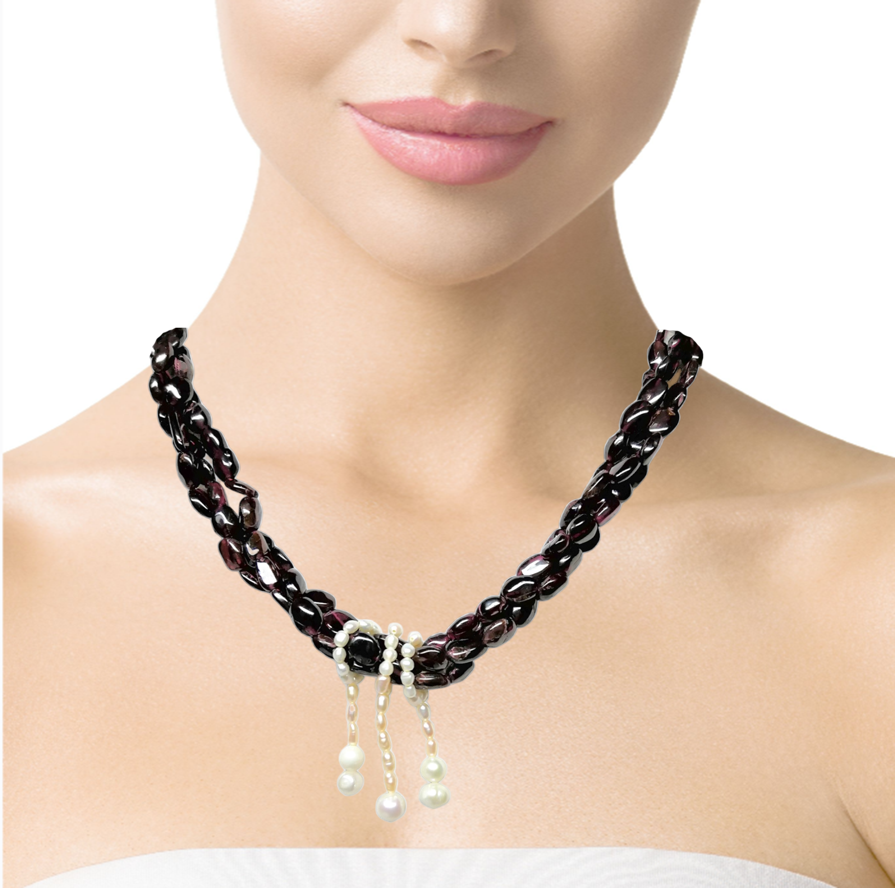 Natural Handmade Necklace 16"-18" Garnet Pearls Tassels Gem Beads Jewellery