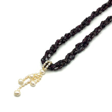 Natural Garnet Chobra & Plain Pearl Twisted Gemstone Necklace