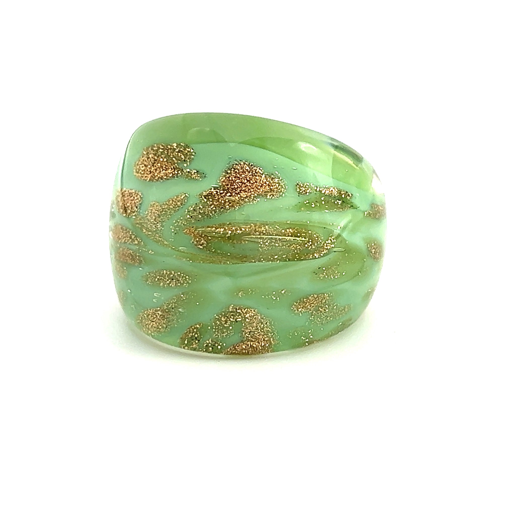 Handmade Glass Acrylic Ring Elegance Sparkled Mint Golden Infinity Band