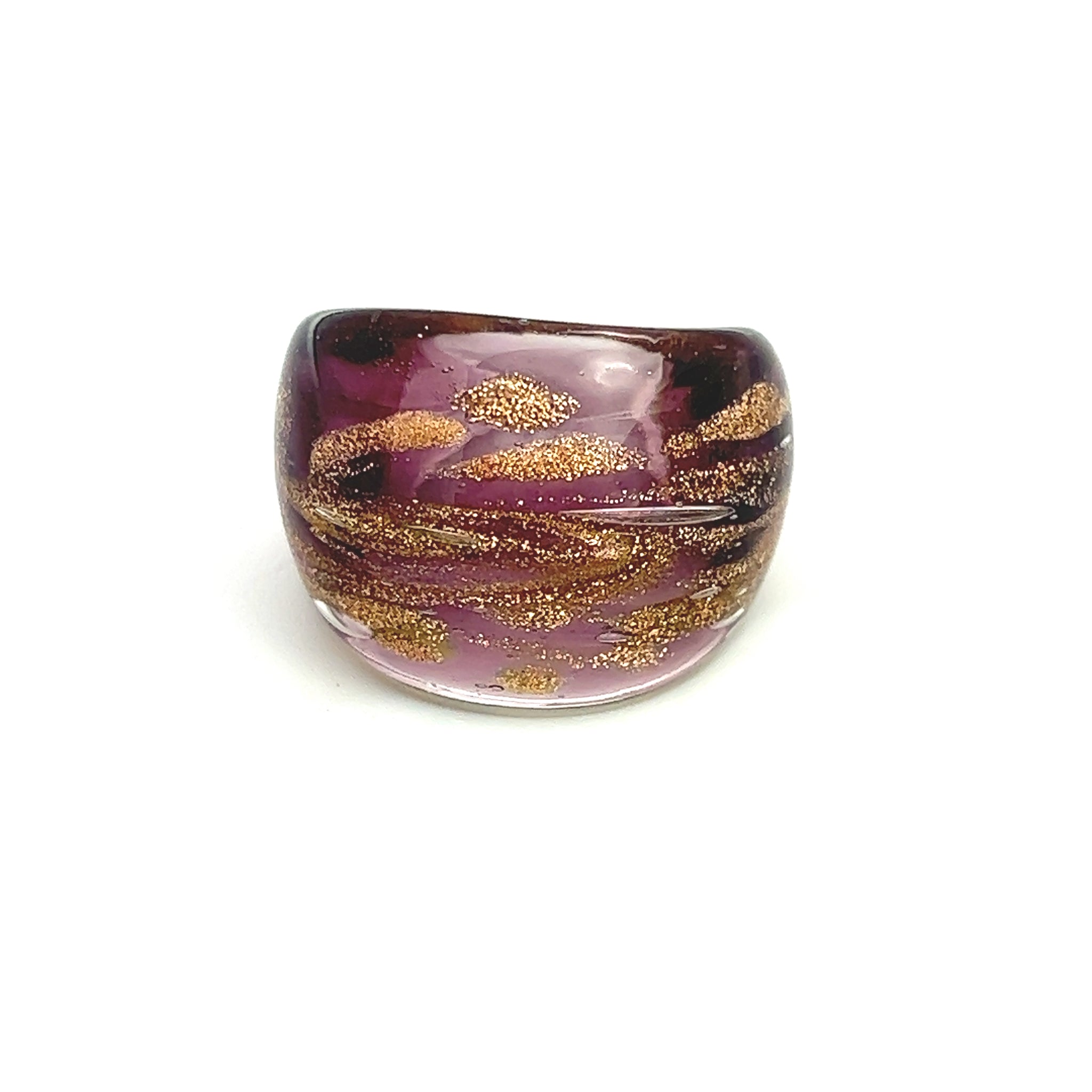 Handmade Glass Acrylic Ring Radiance Golden Orchid Infinity Band