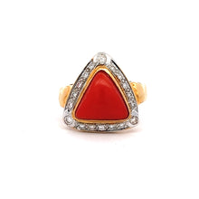18K Two Tone Gold with Natural Diamond & Coral Gemstone Powerful Ring