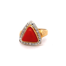 18K Yellow Gold Ring With Natural Diamond & Coral Astrology Ring
