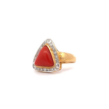 18K Two Tone Gold with Natural Diamond & Coral Gemstone Powerful Ring