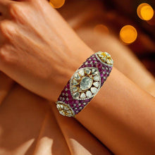 14K Yellow Gold Diamond Polki Open Cuff Bangle – Royal Wristwear Kundan-Meena Collection - JEWELNJOY