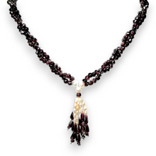 Natural Garnet Rondelle Facet Cut & Pearl Twisted Gemstone Necklace