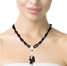 Natural Garnet Rondelle Facet Cut & Pearl Twisted Gemstone Necklace