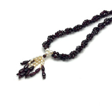Natural Garnet Rondelle Facet Cut & Pearl Twisted Gemstone Necklace