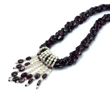 Natural Garnet Mani & Pearl Rice Twisted Gemstone Necklace