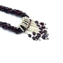Natural Garnet Mani & Pearl Rice Twisted Gemstone Necklace