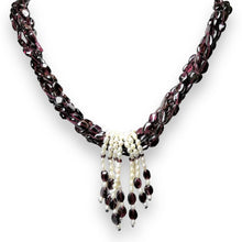 Natural Garnet Mani & Pearl Rice Twisted Gemstone Necklace