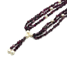 Natural Garnet Button 6mm & Plain Pearl Twisted Gemstone Necklace
