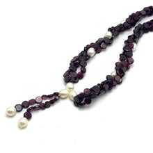 Natural Garnet Button & Plain Pearl Twisted Gemstone Necklace