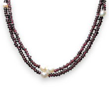 Natural Garnet Tyre & Plain Pearl Duo Strand Gemstone Necklace