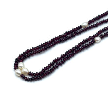 Natural Garnet Tyre & Plain Pearl Duo Strand Gemstone Necklace