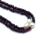Natural Garnet Tyre & Plain Pearl Duo Strand Gemstone Necklace