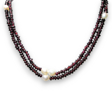 Natural Garnet Tyre & Button Pearl Duo Strand Gemstone Necklace