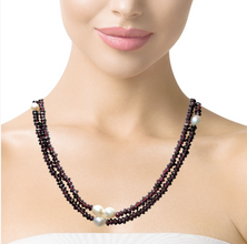 Natural Garnet Tyre & Button Pearl Duo Strand Gemstone Necklace
