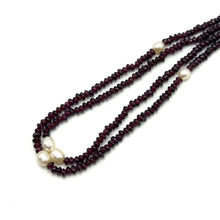 Natural Garnet Tyre & Plain Pearl Two Strand Gemstone Necklace