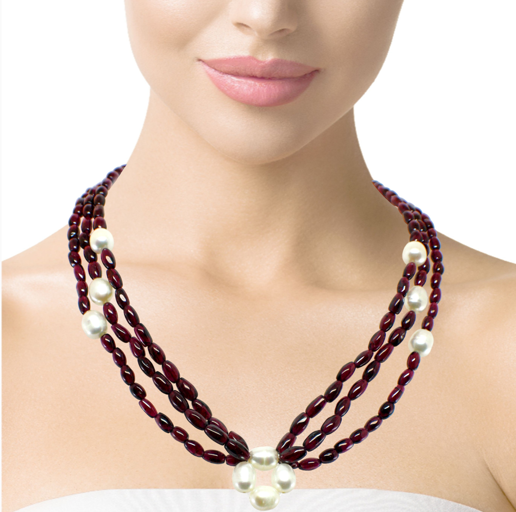 Natural Handmade Necklace 16"-18" Pipe Garnet Pearls Gemstone Beads Jewellery