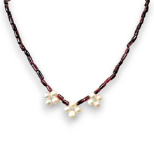 Natural Garnet with Pearl Plain Round Gemstone Necklace