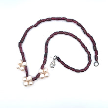 Natural Garnet with Pearl Plain Round Gemstone Necklace