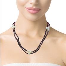 Natural Garnet with Pearl Oval Smooth Gemstone Necklace