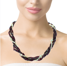 Natural Garnet Tube & Plain Pearl Twisted Gemstone Necklace