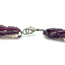 Natural Garnet Tube & Plain Pearl Twisted Gemstone Necklace