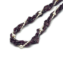 Natural Garnet Tube & Plain Pearl Twisted Gemstone Necklace
