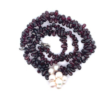 Natural Garnet Drop & Pearl Oval Gems Handmade Necklace