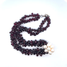Natural Garnet Drop & Pearl Oval Gems Handmade Necklace