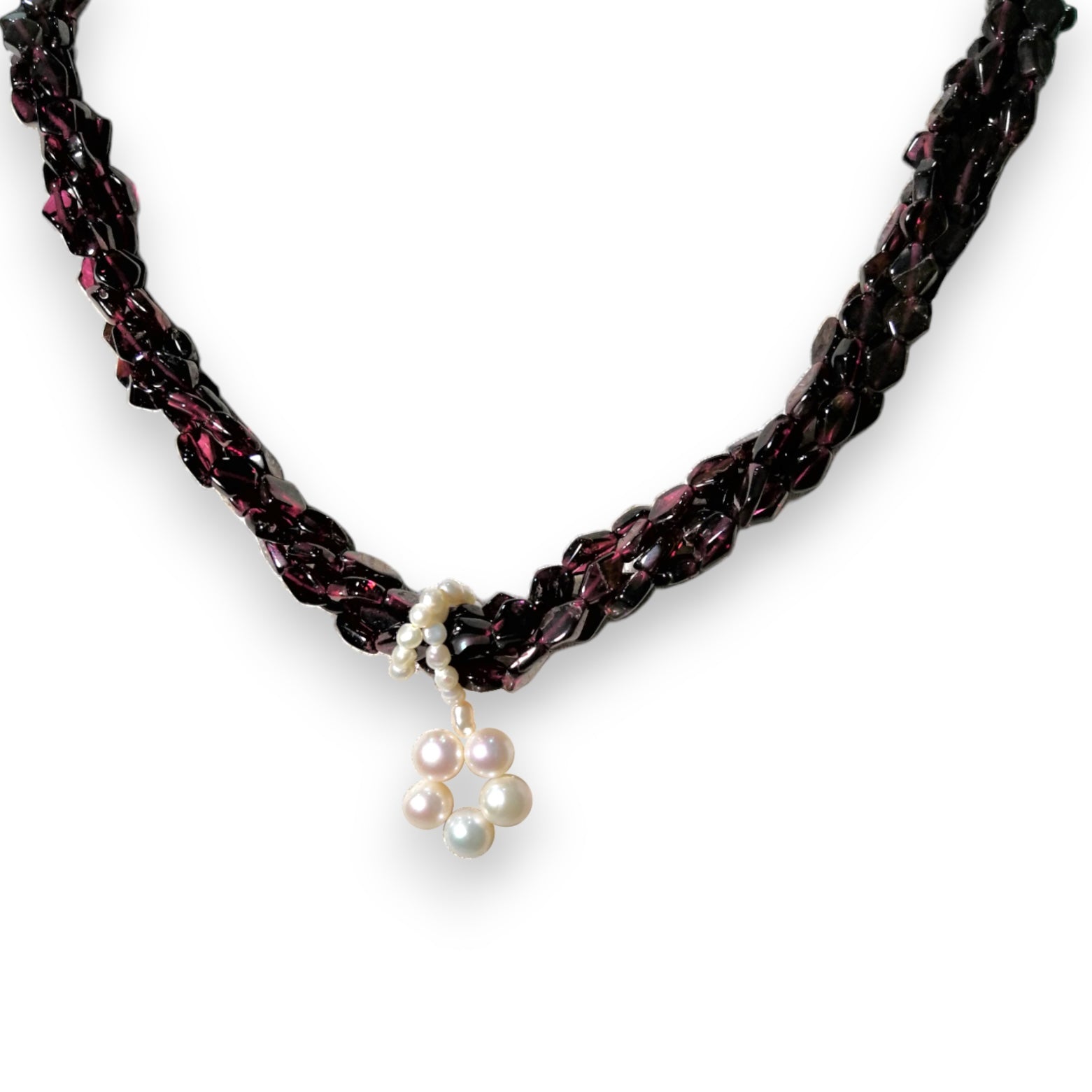 Natural Handmade Twisted Necklace 16"-18" Garnet Pearls Gemstone Beads Jewelry