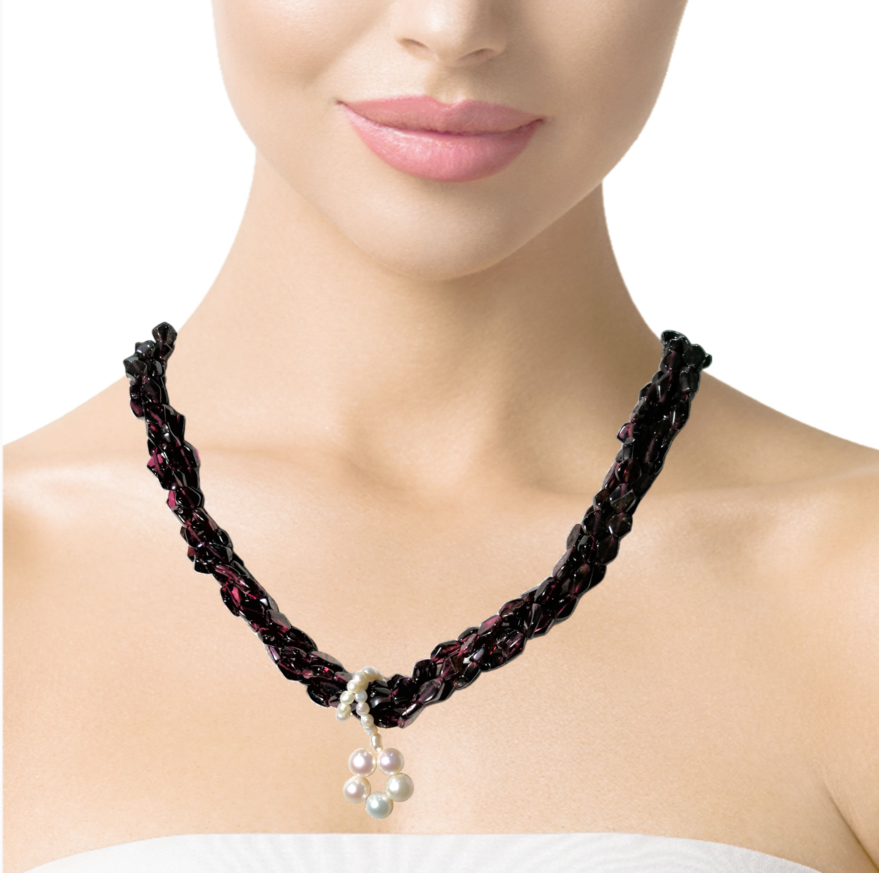 Natural Handmade Twisted Necklace 16"-18" Garnet Pearls Gemstone Beads Jewelry
